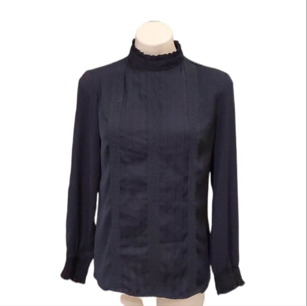 Adiva Blue High Collar Pleated Shirt